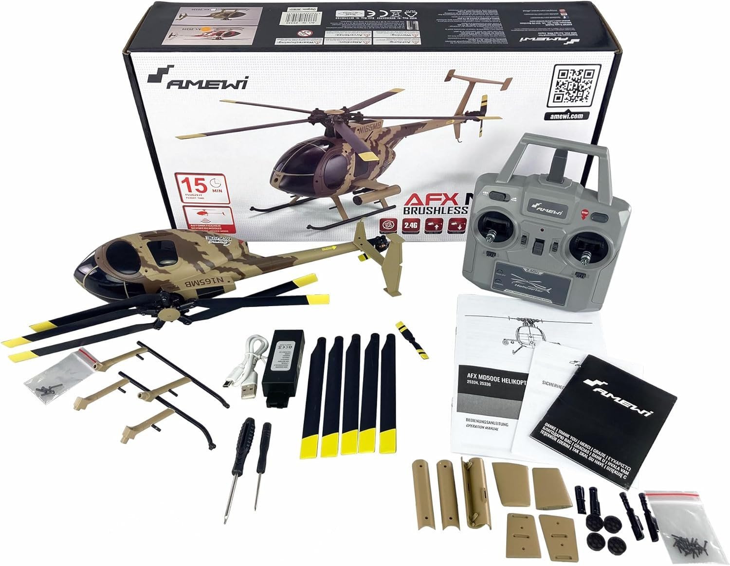 Amewi AFX MD500E Militär brushless 4-Kanal 325mm Helikopter