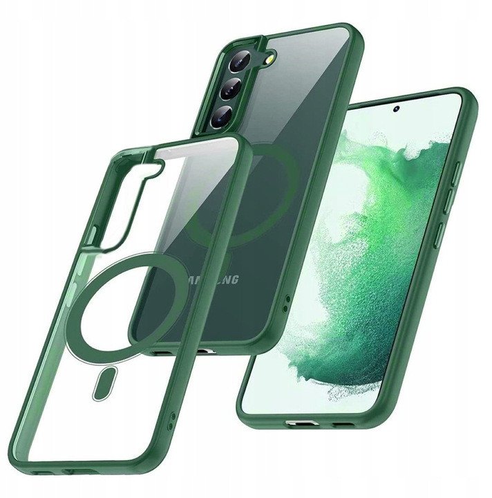 Etui Magsafe Hybrid Supero do Galaxy S23+ Plus, bezbarwne z zieloną ramką