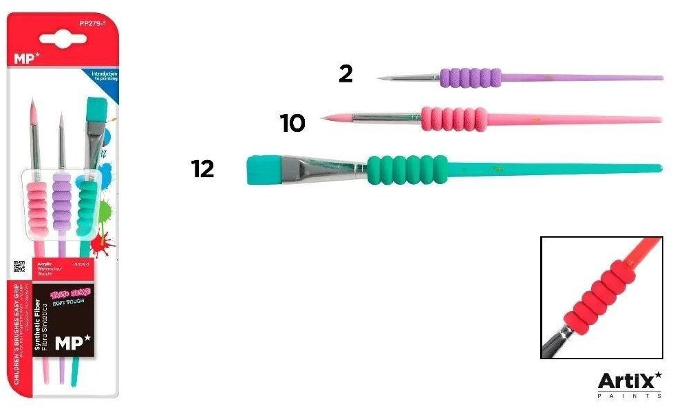 Pędzle dla dzieci z uchwytem z pianki kolor 3szt