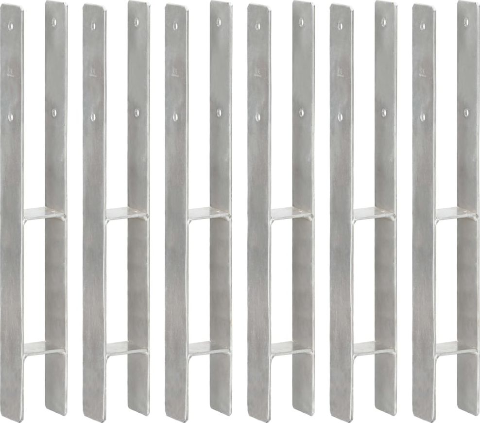 vidaXL Kotwy do słupków, 6 sztuk, srebrne, 7 x 6 x 60 cm, stal (145294)
