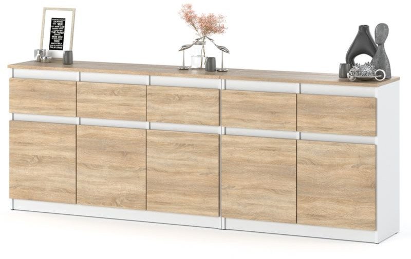 Komoda Młodzieżowa Do Salonu Best Oleksa 200cm Z 5 Szufladami Biała Sonoma
