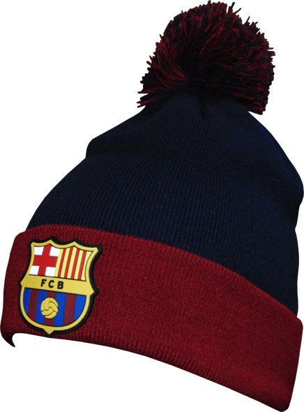 Czapka Zimowa FC Barcelona z Pomponem Herb Logo Granatowa Bordowa Akrylowa