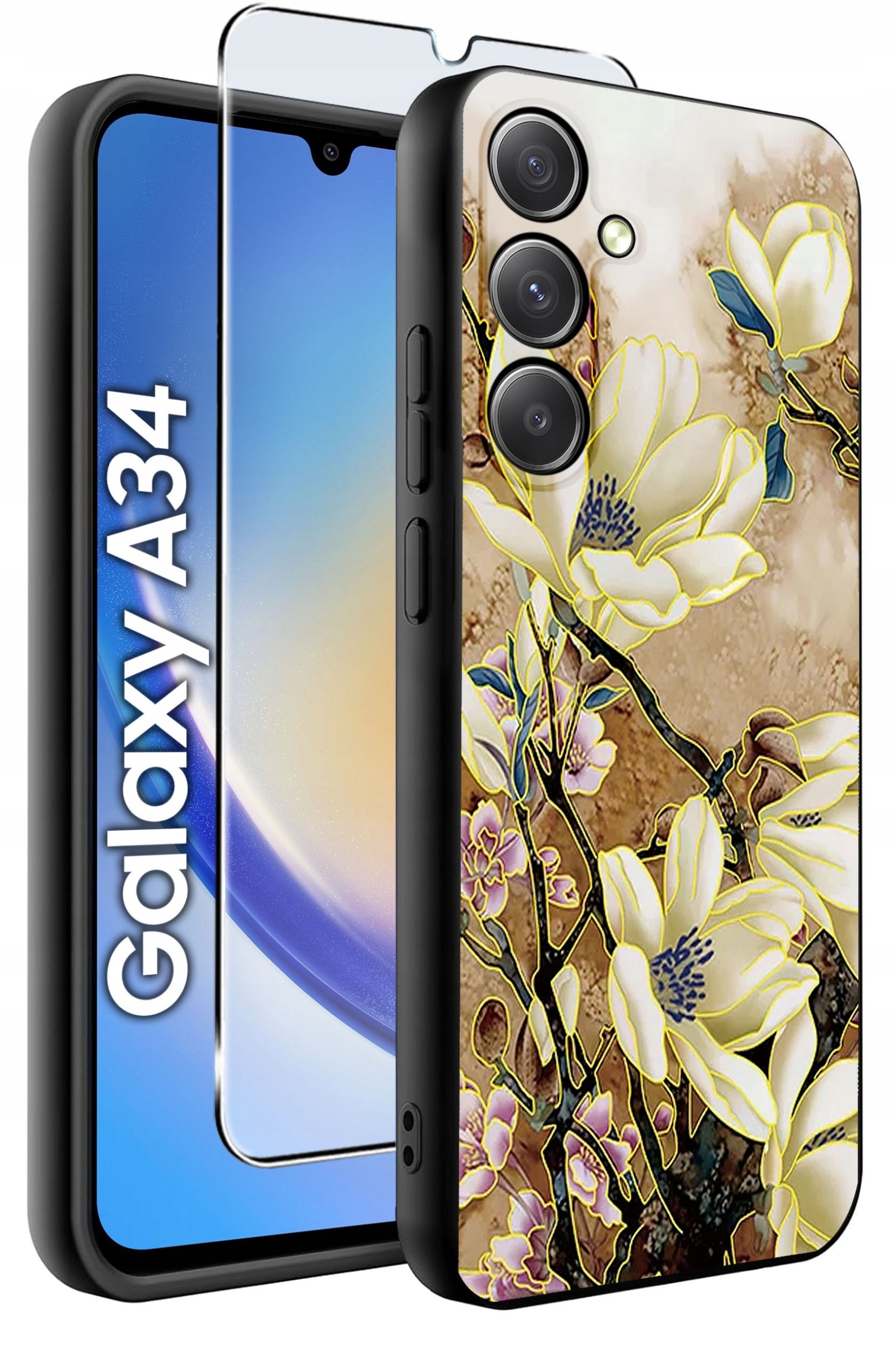 ETUI do Samsung A34 5G WZORY | SILIKONOWE MATT CASE + SZKŁO 9H