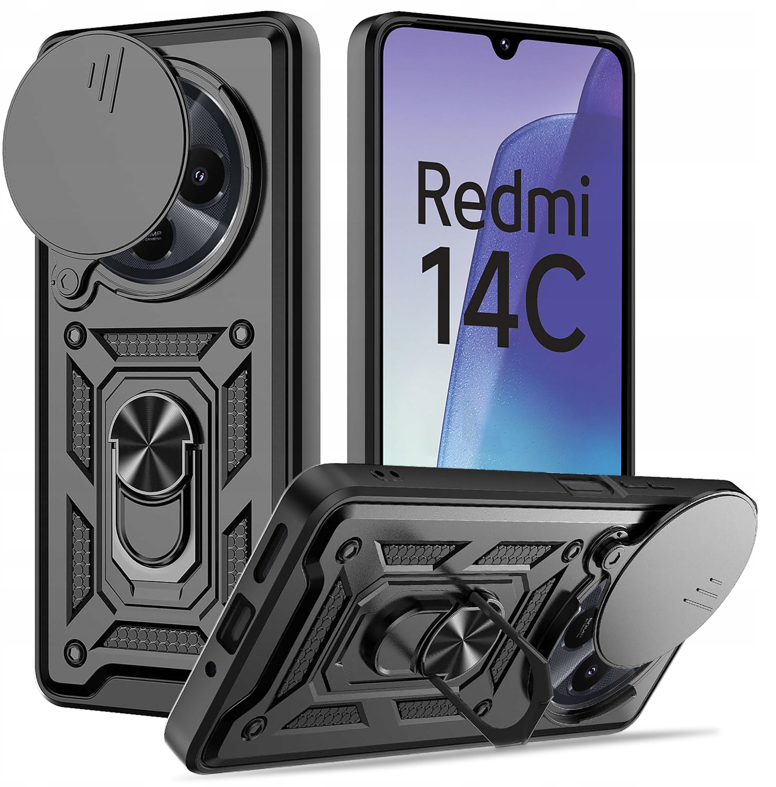 Etui do Xiaomi Redmi 14C PANCERNE SLIDE RING CASE + SZKŁO 9H