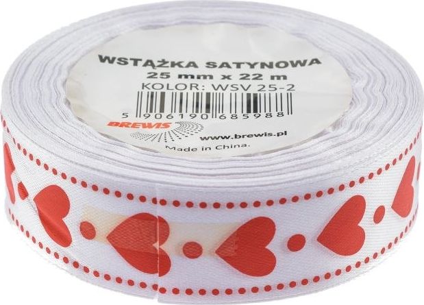 BREWIS Wstążka satynowa serca 25mm kolor 2 Brewis