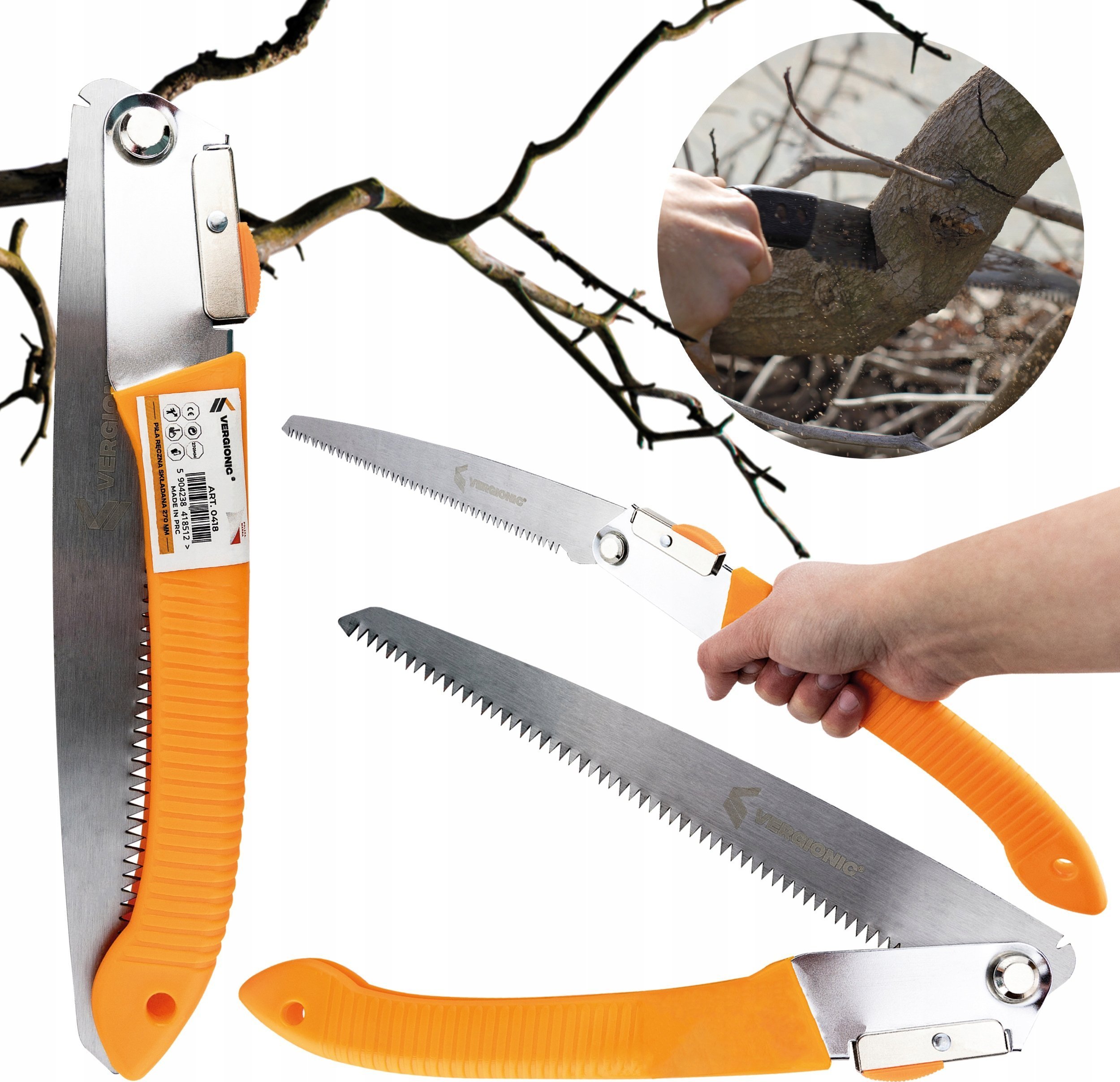 VERGIONIC PIŁA RĘCZNA SKŁADANA DO DREWNA GAŁĘZI PATYKÓW 54 CM DO OGRODU SADU MOCNA