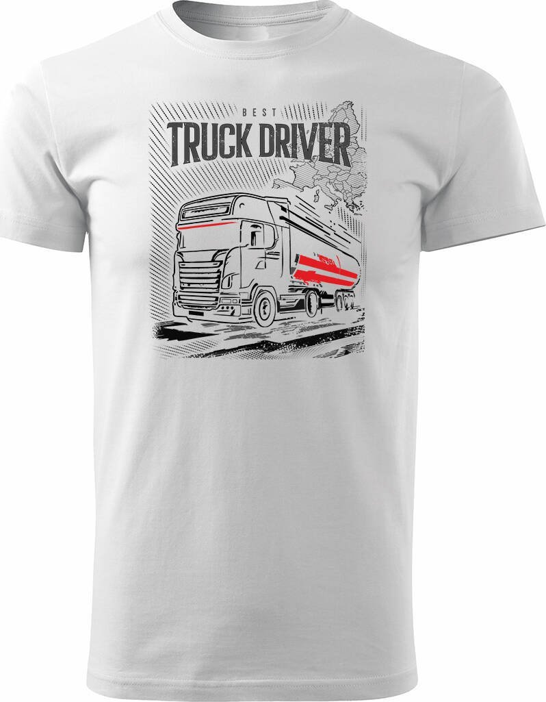 Topslang Koszulka z ciężarówką Scania silos silosem prezent dla kierowcy Tira TIR męska biała REGULAR XXL