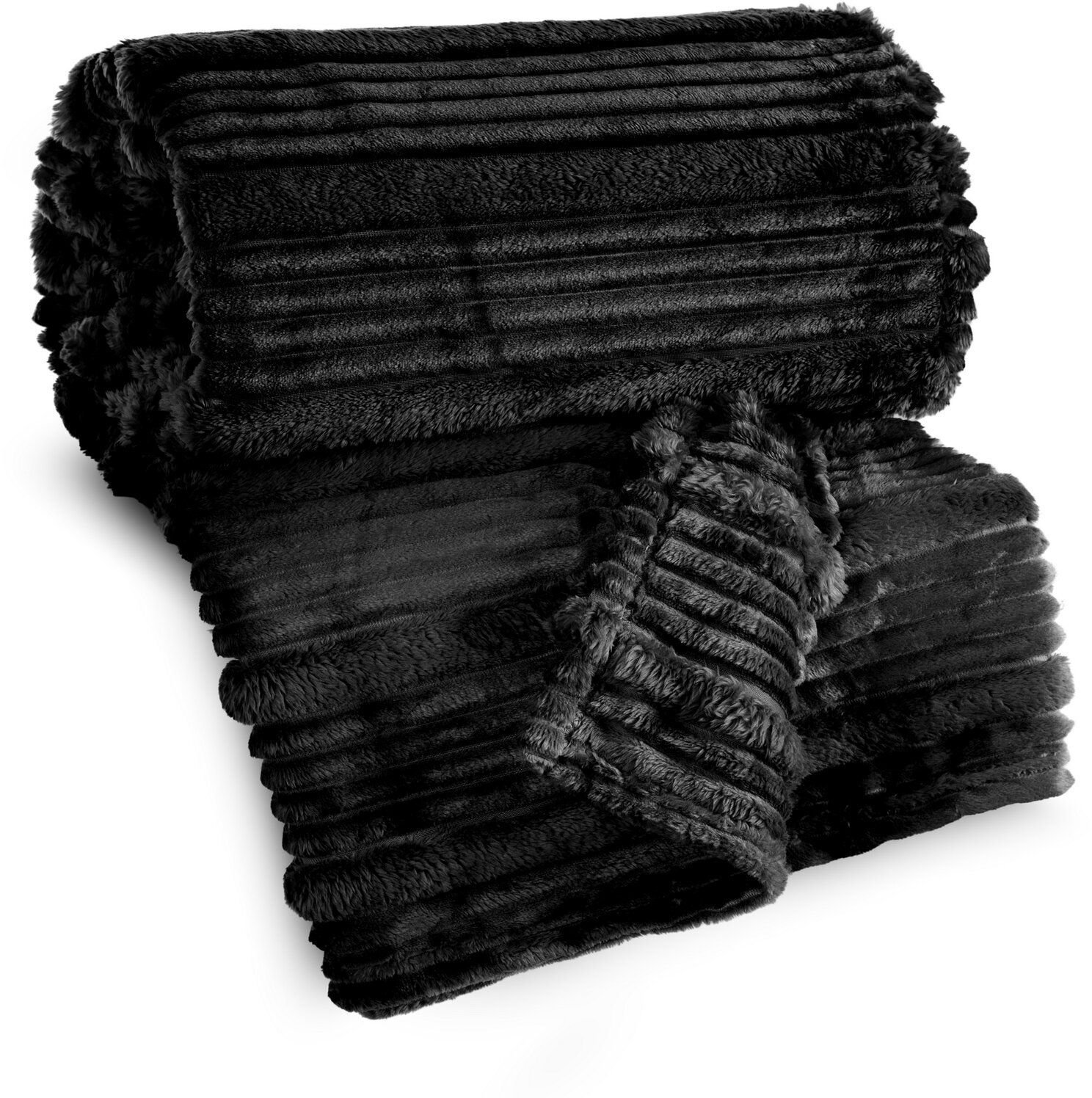 Miękki koc flano NINA 200x220 cm czarny ciepły i elegancki