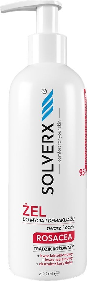 Solverx Rosacea Żel do mycia i demakijażu twarzy i oczu na trądzik różowaty 200 ml