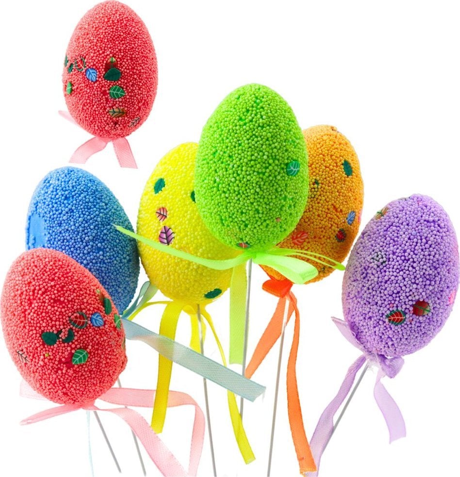 Lean Jajka Wielkanocne Na Piku Druciku Kolorowe Listki Wstążka Ozdoba 6szt