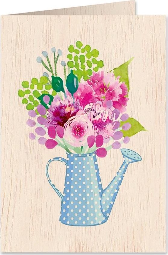 Cozywood Karnet drewniany C6 + koperta Kwiaty w konewce