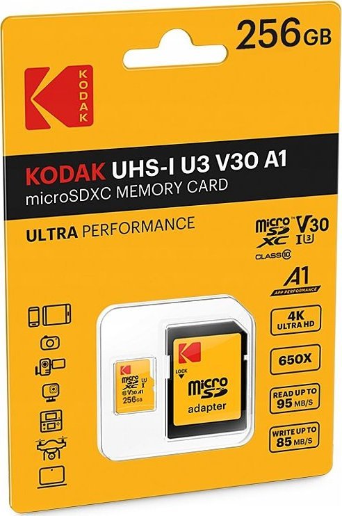 Karta Kodak Karta KODAK MicroSDXC Micro SDXC MicroSD 256GB UHS-I U3 V30 A1 + ADAPTER