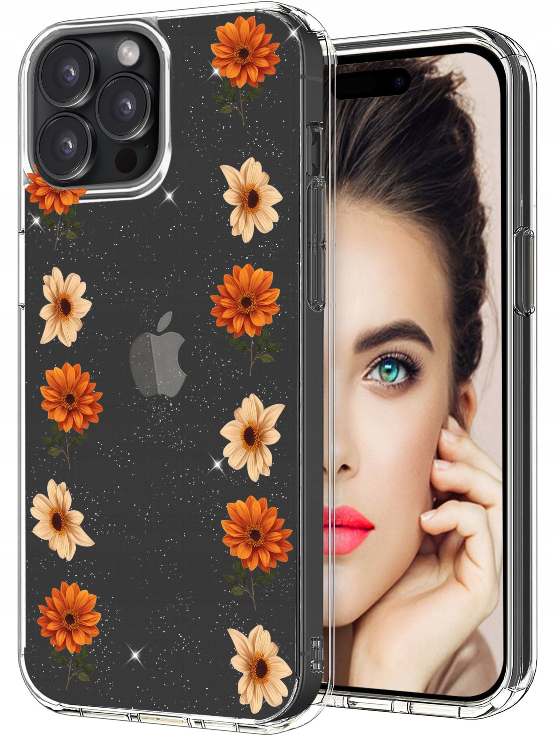 ETUI do Apple iPhone 15 Pro WZORY BROKAT CASE PRZEŹROCZYSTE PLECKI + SZKŁO