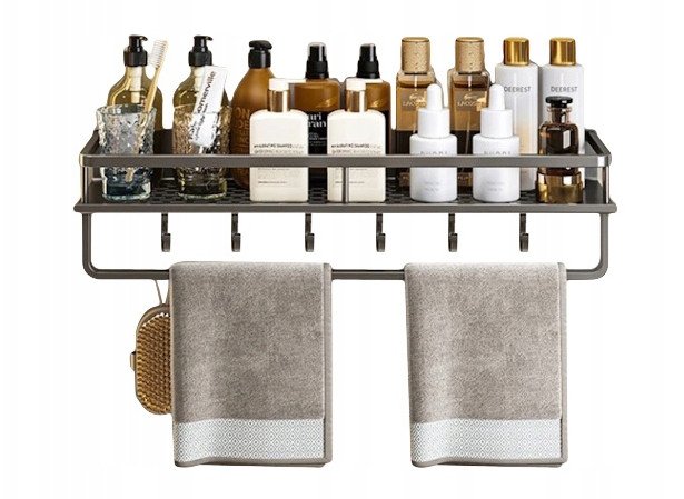 PÓŁKA KUCHENNA Pojedyncza Haczyki Łazienkowa PRYSZNICOWA METALOWA Alu 60cm