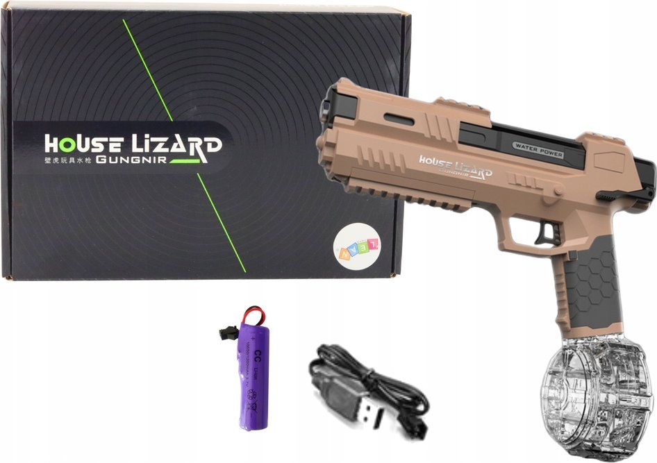 LeanToys Pistolet Broń Na Wodę Automatyczny Brązowy Przeźroczysty Pojemnik