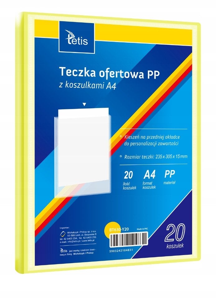 Teczka ofertowa A4 PP + 20 koszulek żółta BT630-Y20 tetis