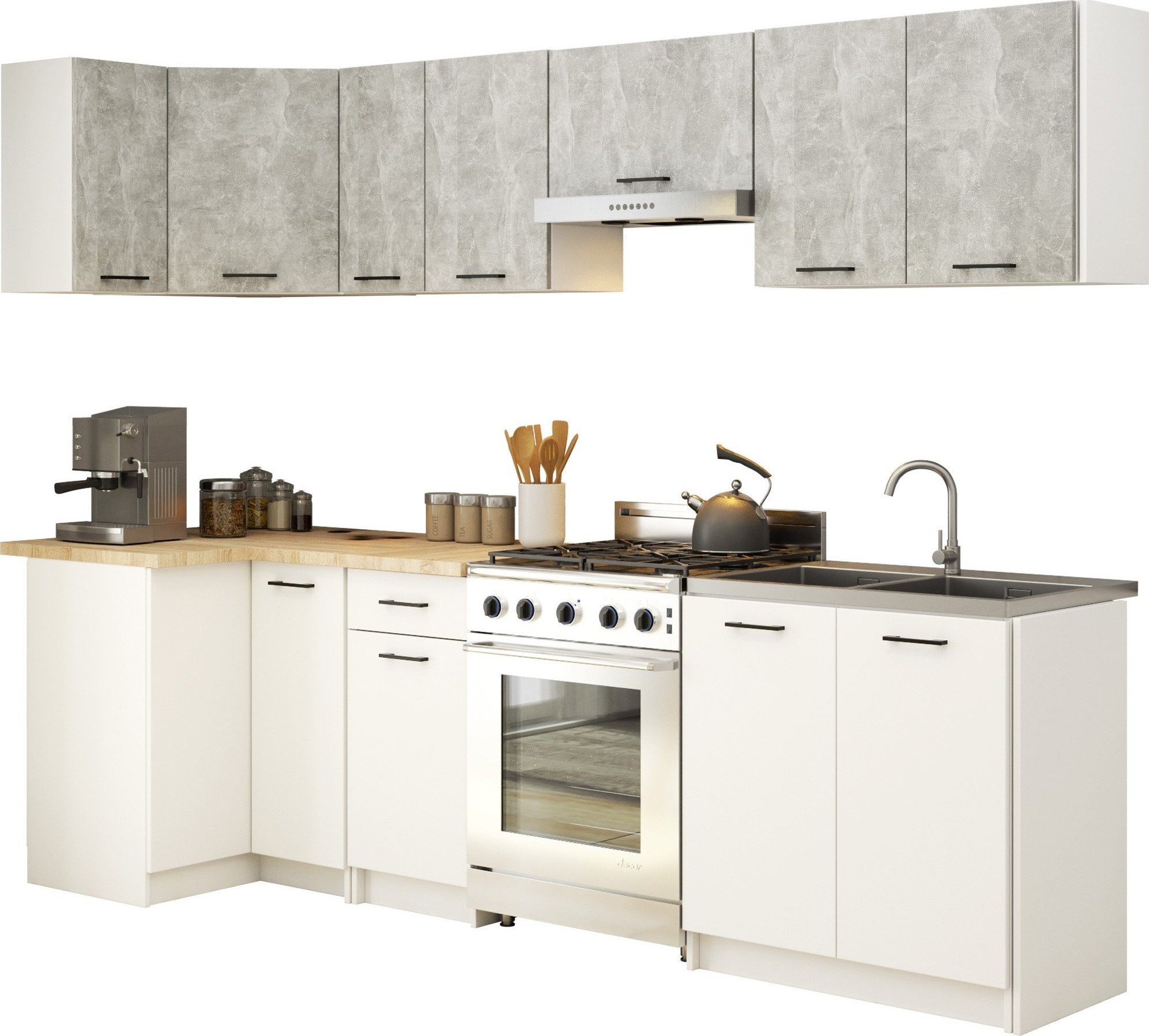 Fabryka Mebli Akord MEBLE KUCHENNE ZESTAW NAROŻNY OLIWIA 3M BETON-BIAŁY