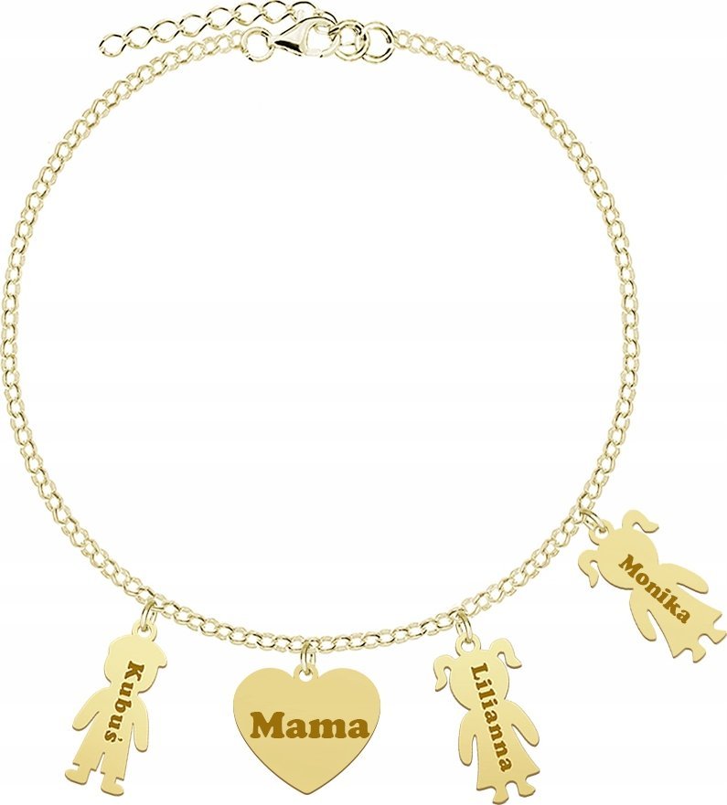 MEJK Jewellery Bransoletka Złota dla Mamy Serce Imię Dziecka SREBRO 925 Prezent GRAWER