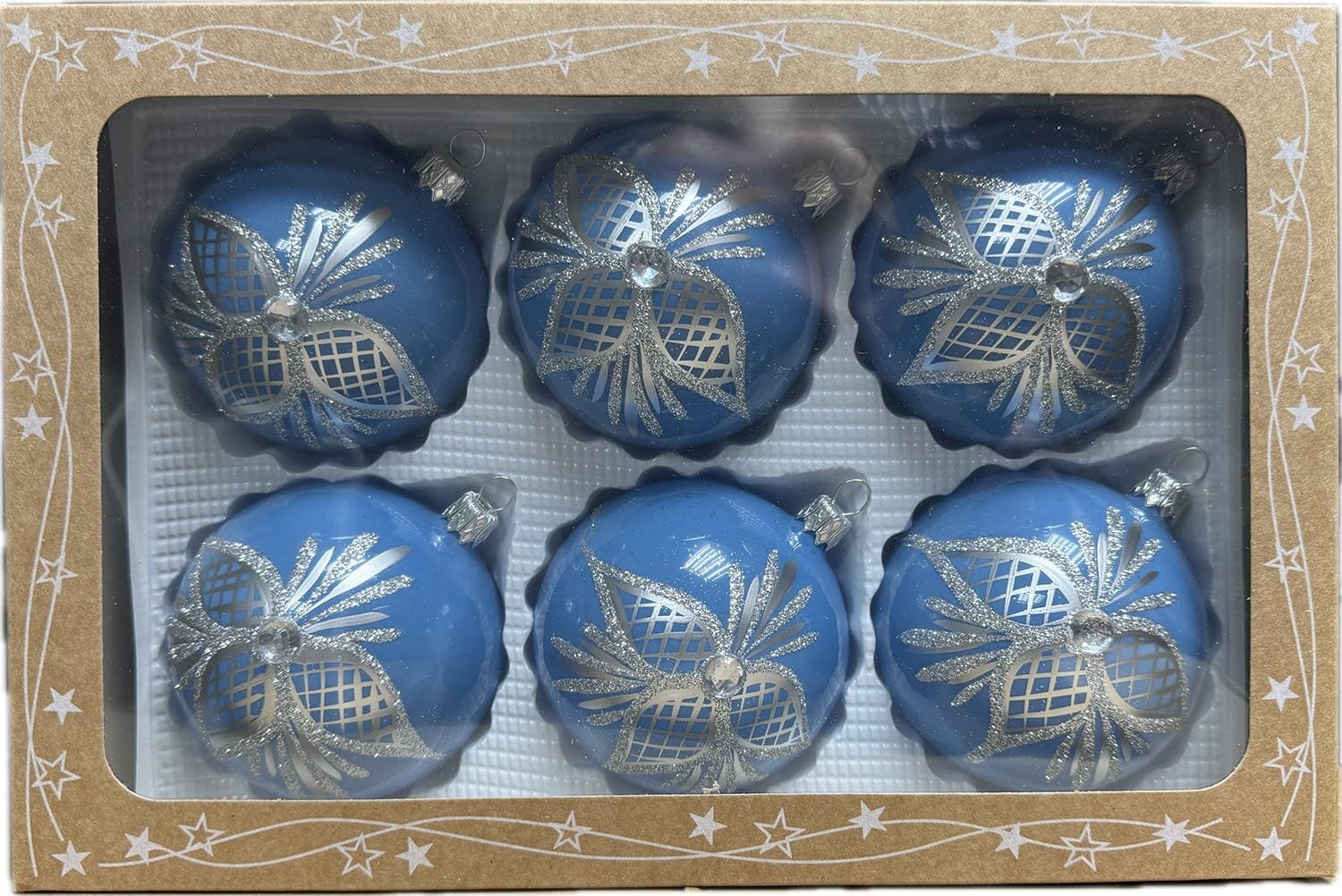 P.O.Ch. s.c. Grześkowiak Bombki szklane 8cm 6 sztuk Ręcznie zdobione. Produkt polski (błękitny)