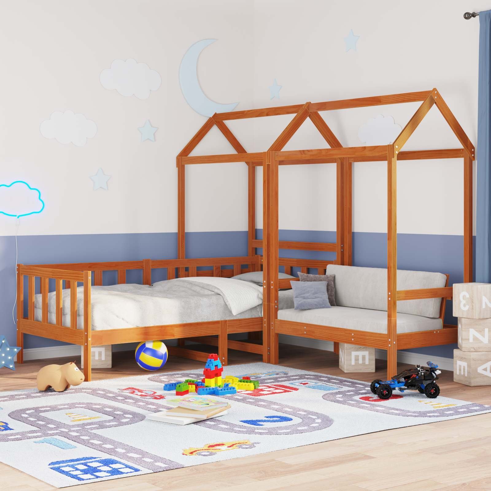 vidaXL Zestaw Łóżka Dziennie 3 pcs Woskowy Brąz Lite drewno sosnowe