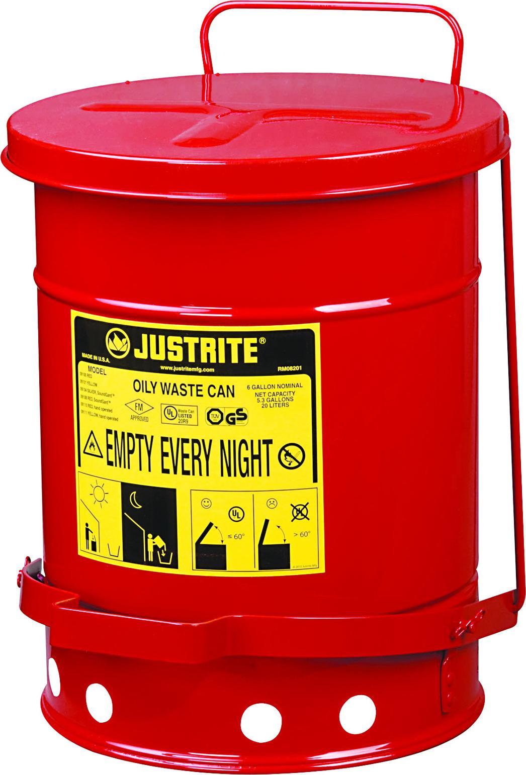 Justrite Kosz na odpady łatwopalne i zaolejone czyściwo - atesty FM / UL poj. 23L Kosz na odpady łatwopalne i zaolejone czyściwo - atesty FM / UL poj.