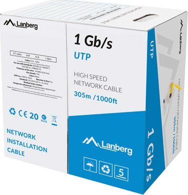 Lanberg Kabel LAN UTP 1GB/S 305M drut CCA żółty