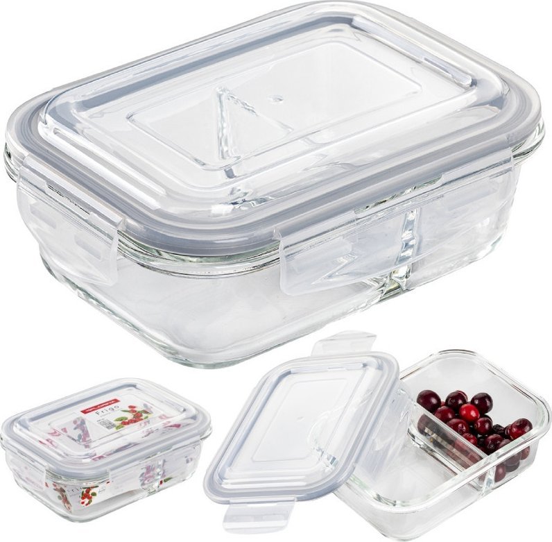 Pojemnik szklany dzielony dwukomorowy Florina Frigo 600 ml prostokątny lunchbox hermetyczny