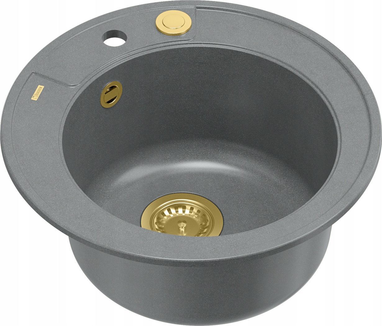 Zlewozmywak GraniteQ MORGAN 210 GraniteQ zlewozmywak silver stone z syfonem Push To Open kol. złoty okrągły 1-komorowy b/o