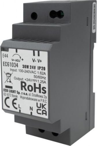 Zasilacz Led Na Szynę Din 30W 24V Ip20 Premium Eco Light Ec61034 Eco Light