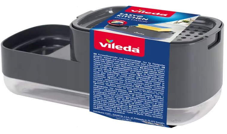 Dozownik do mydła z uchwytem na gąbkę 23x10,2x8,9cm Plastikowy szary