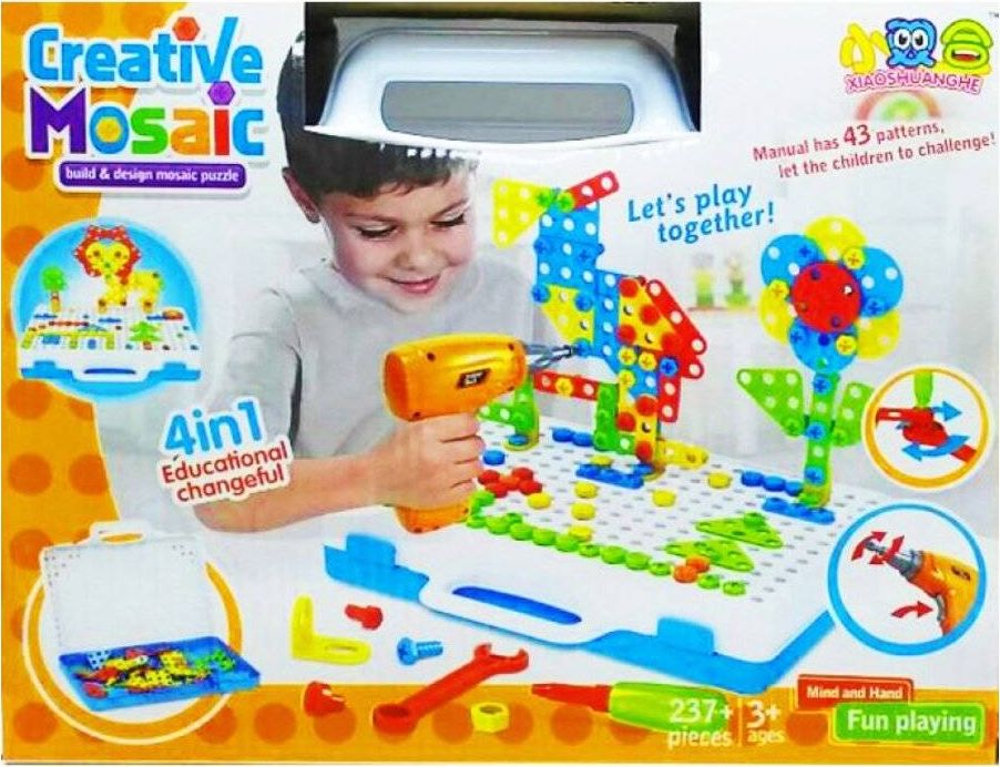KIK Kreatywna Mozaika Układanka Klocki Wkrętarka Śrubki W Walizce 237el.