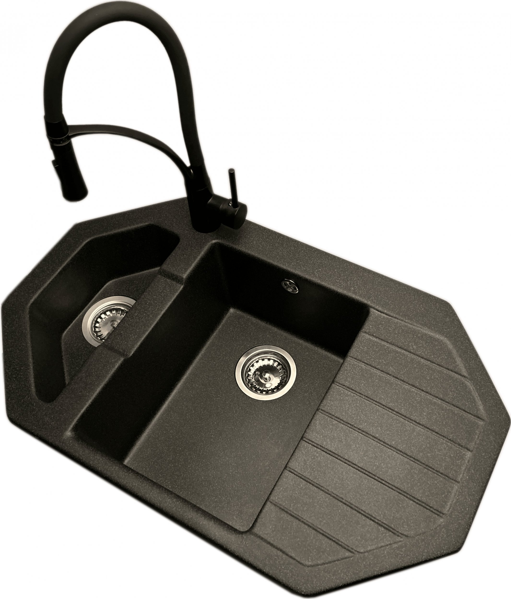 Zlewozmywak PREHNIT Zlewozmywak narożny ANTILA grafit + bateria NEXO