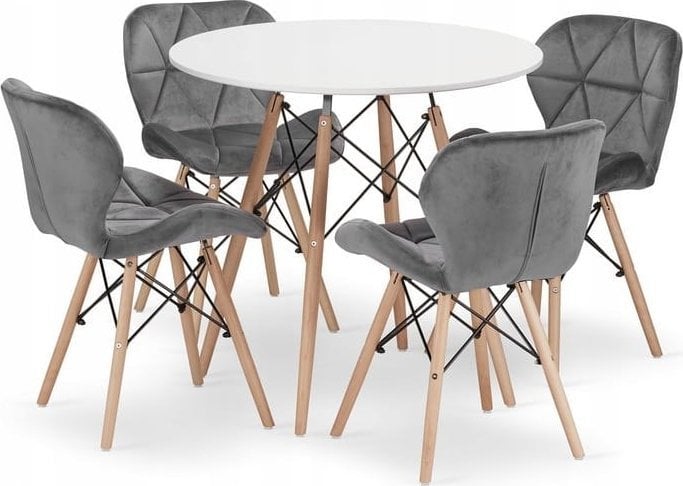 Leobert Zestaw stół okrągły TODI 80cm biały + 4 krzesła LAGO szare