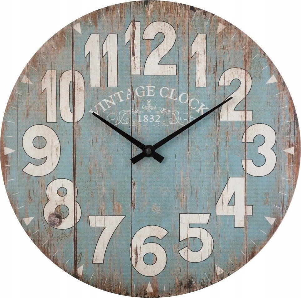 Atmosphera Zegar na ścianę drewniany, zegar ścienny z czytelnymi cyframi, niebieski, Ø 38 cm