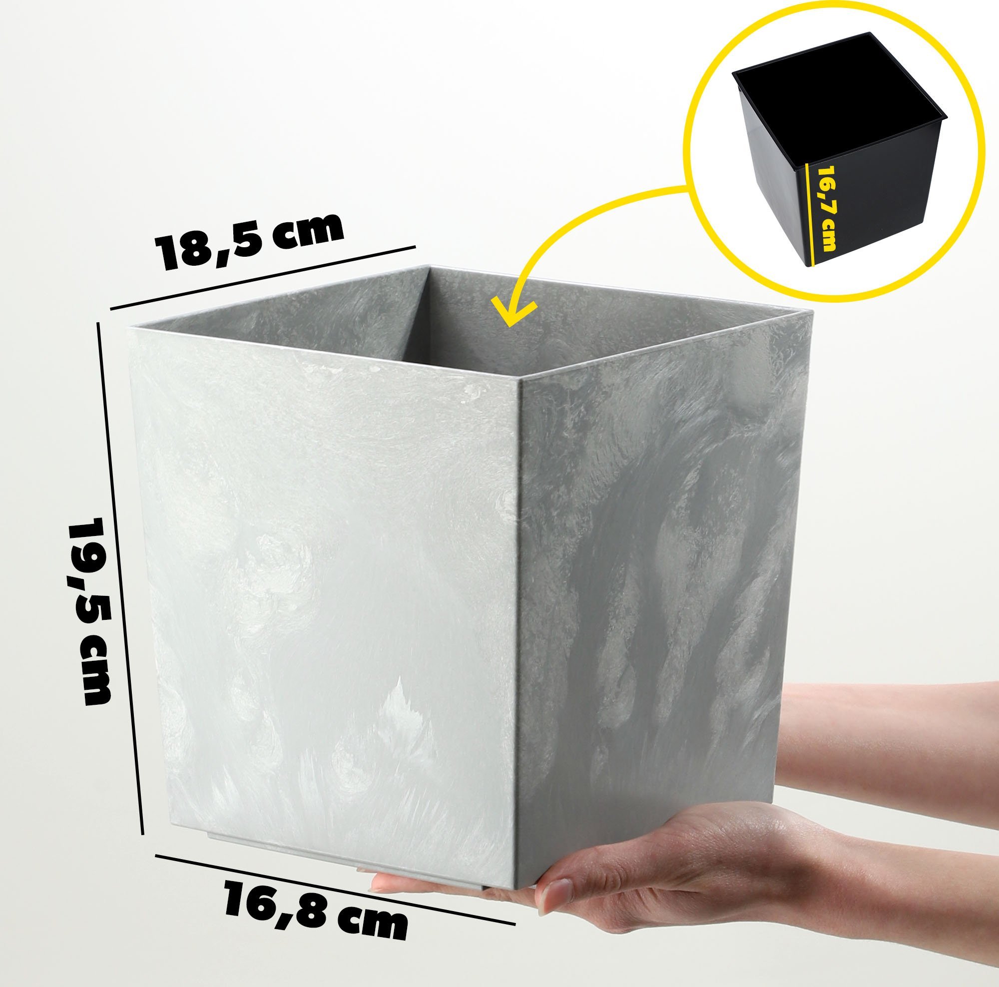 KADAX Doniczka Donica Na Kwiaty 19cm Osłonka Z Wkładem Kwietnik Plastikowa szara