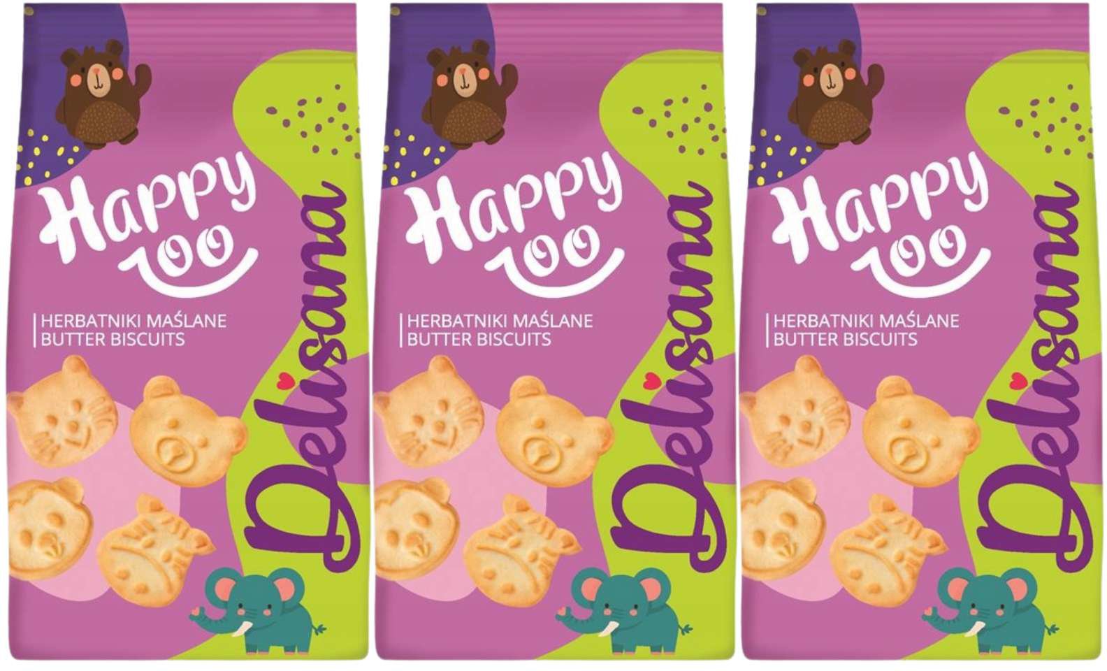 Delisana Ciastka kruche Happy ZOO herbatniki maślane 100g x 3 sztuk