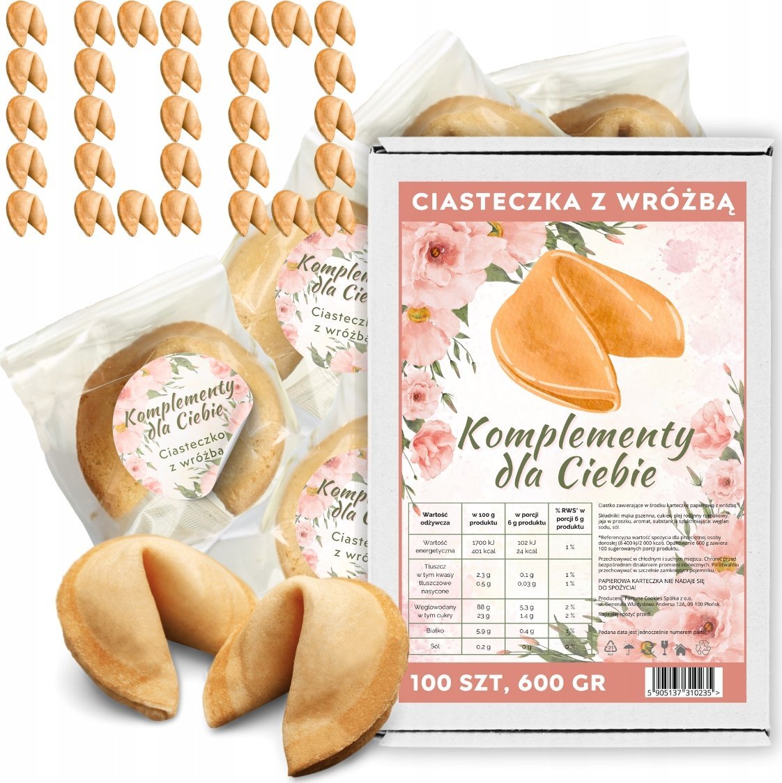 MagiaCiast Ciasteczka z Wróżbą Komplementy dla Ciebie Chińskie Ciastka z Wróżbą 100