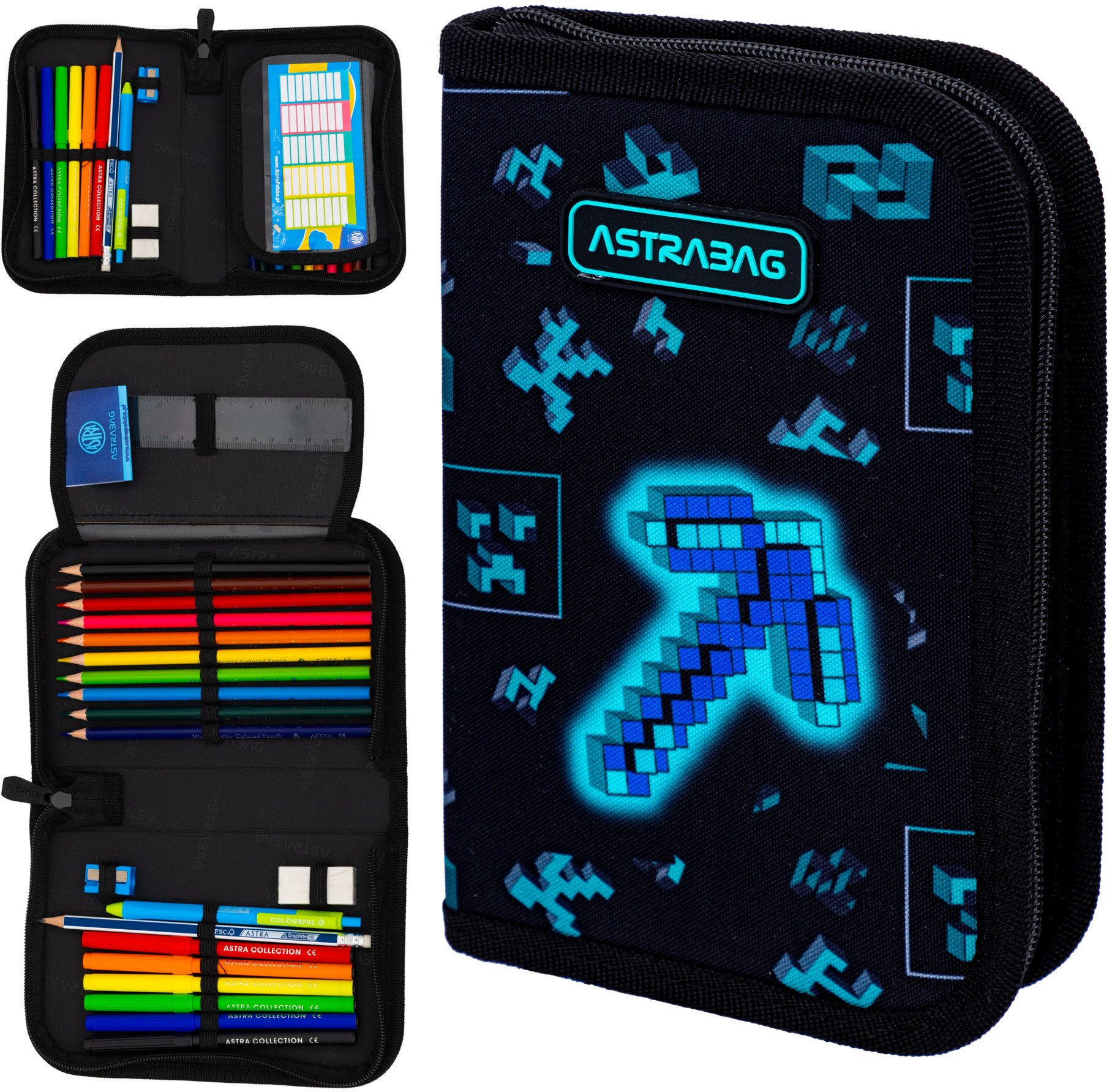 Piórnik z wyposażeniem 22el jednoklapkowy Minecraft Dark Pixel AC11 ASTRA