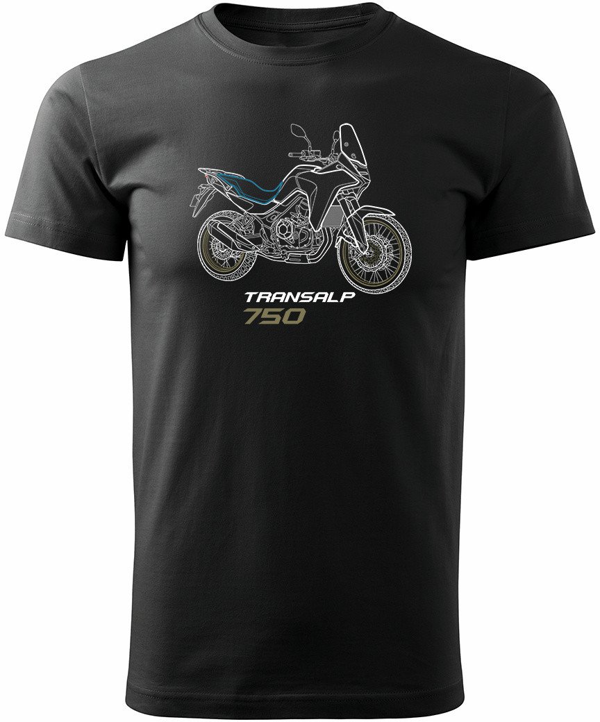 Koszulka motocyklowa z motocyklem na motor Honda Transalp 750 męska czarna L