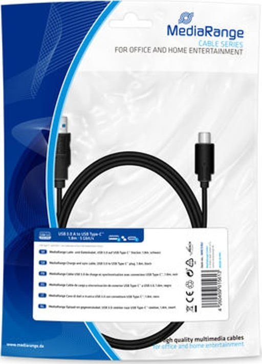 Kabel USB MediaRange USB-A - USB-C 1.8 m Czarny (MRCS182)