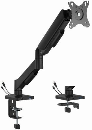 Gembird MA-DA1U-01 Adjustable desk display mounting arm with USB jungtys, 17”-32”, juodas