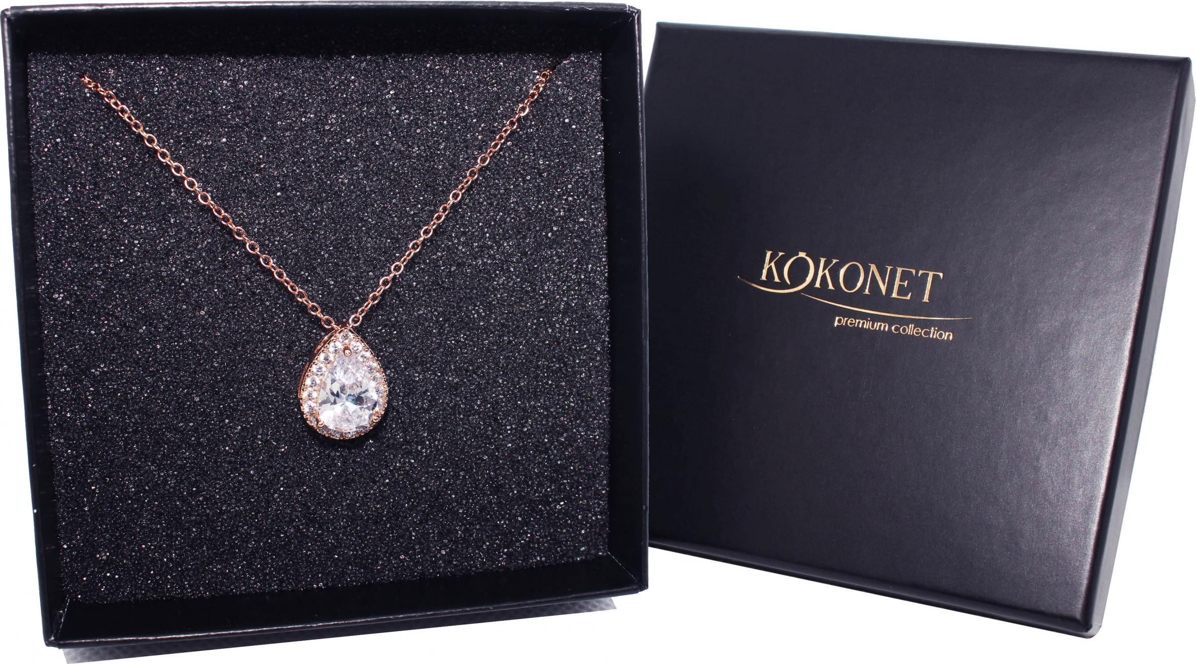 KOKONET NASZYJNIK łezka MIGDAŁ ślubny AAA+ RÓŻOWE ZŁOTO