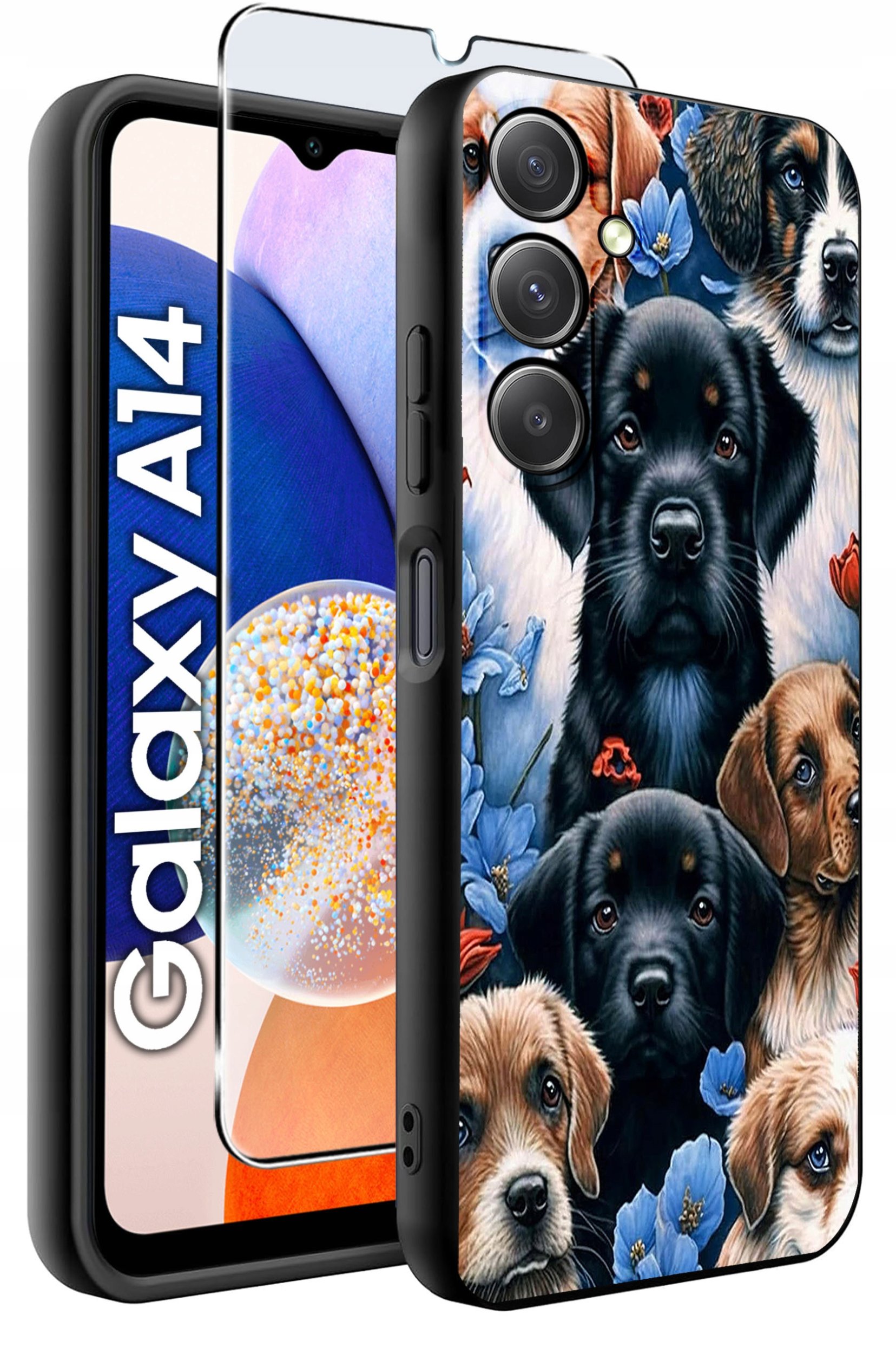 ETUI do Samsung A14 5G WZORY | SILIKONOWE MATT CASE + SZKŁO HARTOWANE 9H