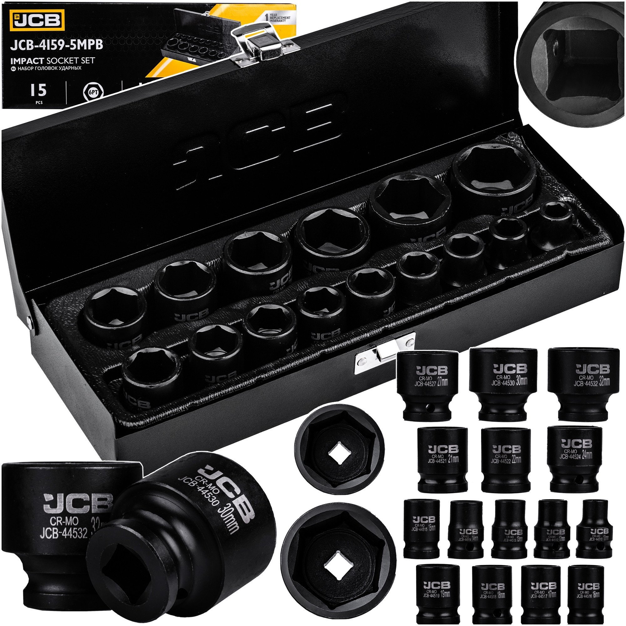 JCB NASADKI UDAROWE kpl. 15el.1/2" 6-KĄT. (10-32mm)