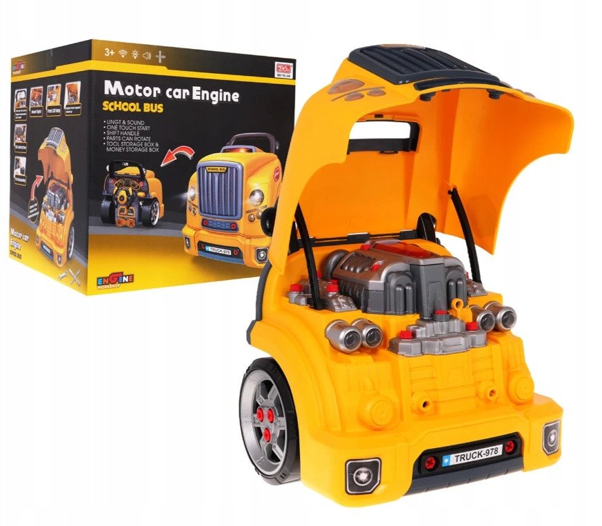 AUTOBUS INTERAKTYWNY ZESTAW MECHANIK 59 ELEMENTÓW ŚWIATŁA DŹWIĘKI NARZĘDZIA