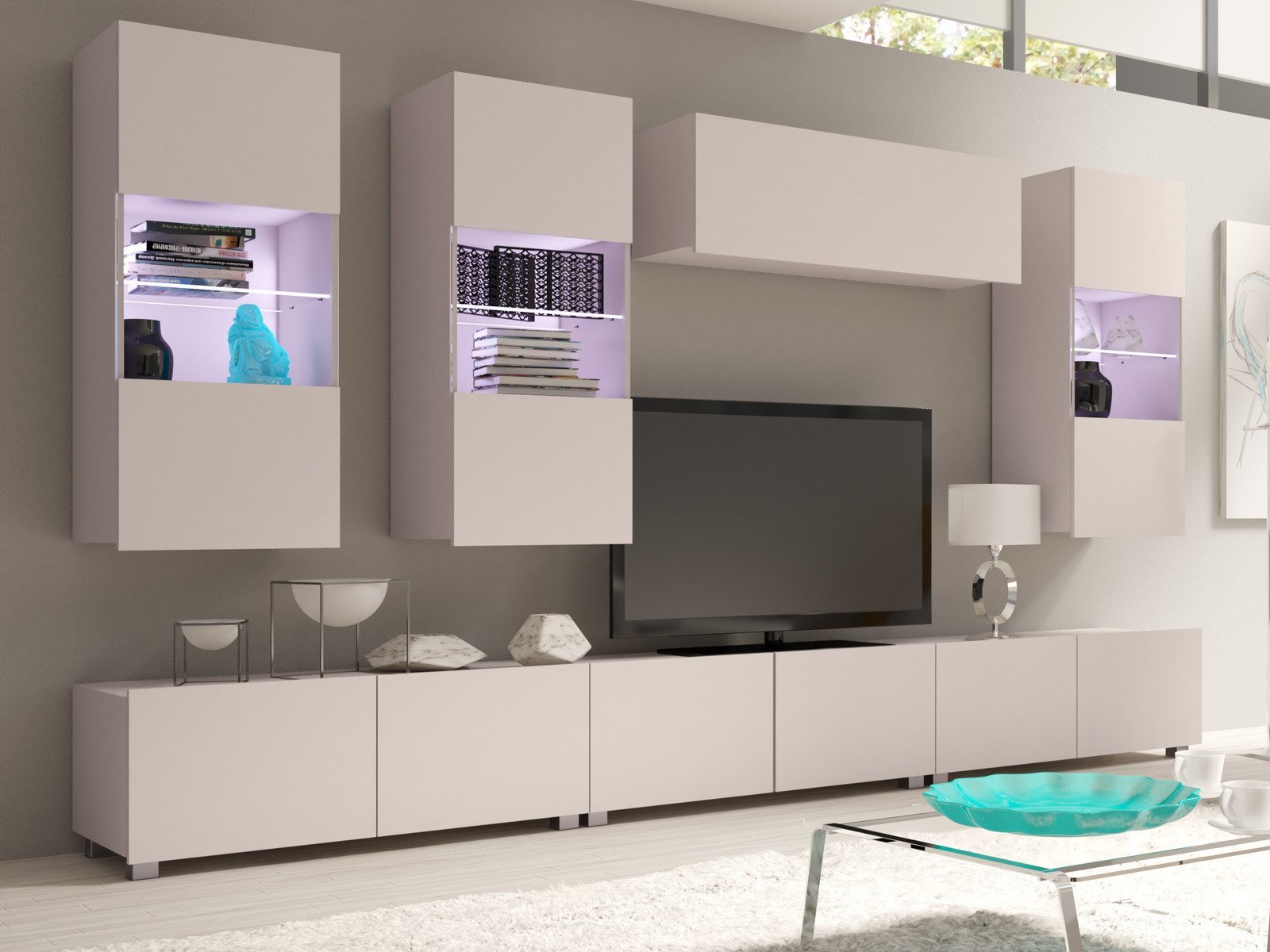 Meblościanka Montreal IV Cashmere + niebieskie oświetlenie LED