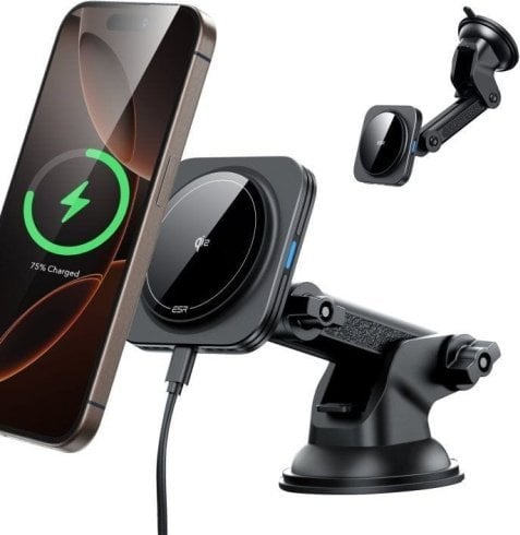 Ładowarka ESR Uchwyt samochodowy na kokpit / szybę z ładowarką indukcyjną Halolock Magnetic Magsafe Dashboard Car Mount Wireless Charger Qi2 15W Black