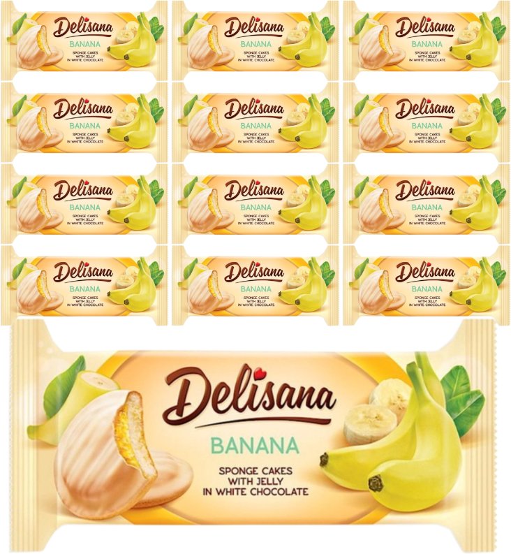 Delisana Ciastka z galaretką bananową w białej czekoladzie 135g x 14 sztuk