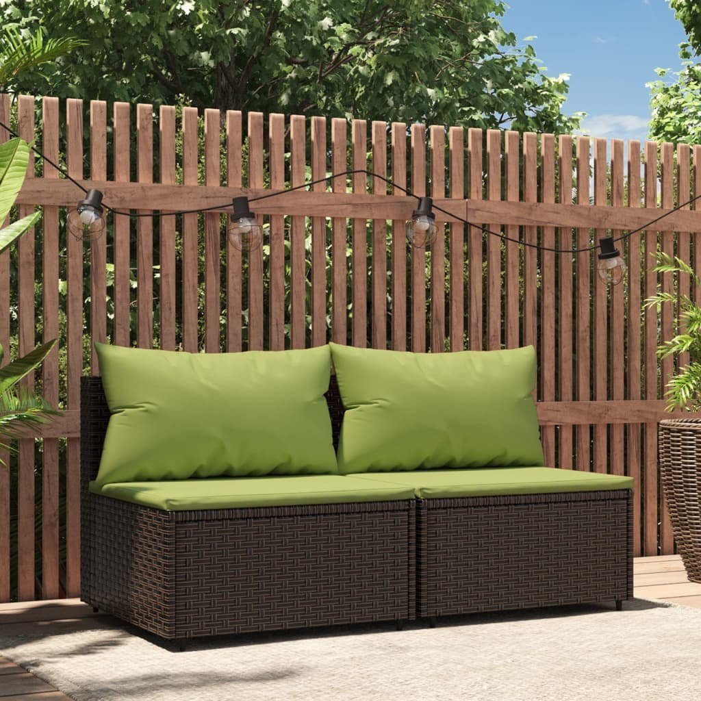 vidaXL VidaXL Patio Middle Sofas with Cushions 2 pcs Brown Poly Rattan