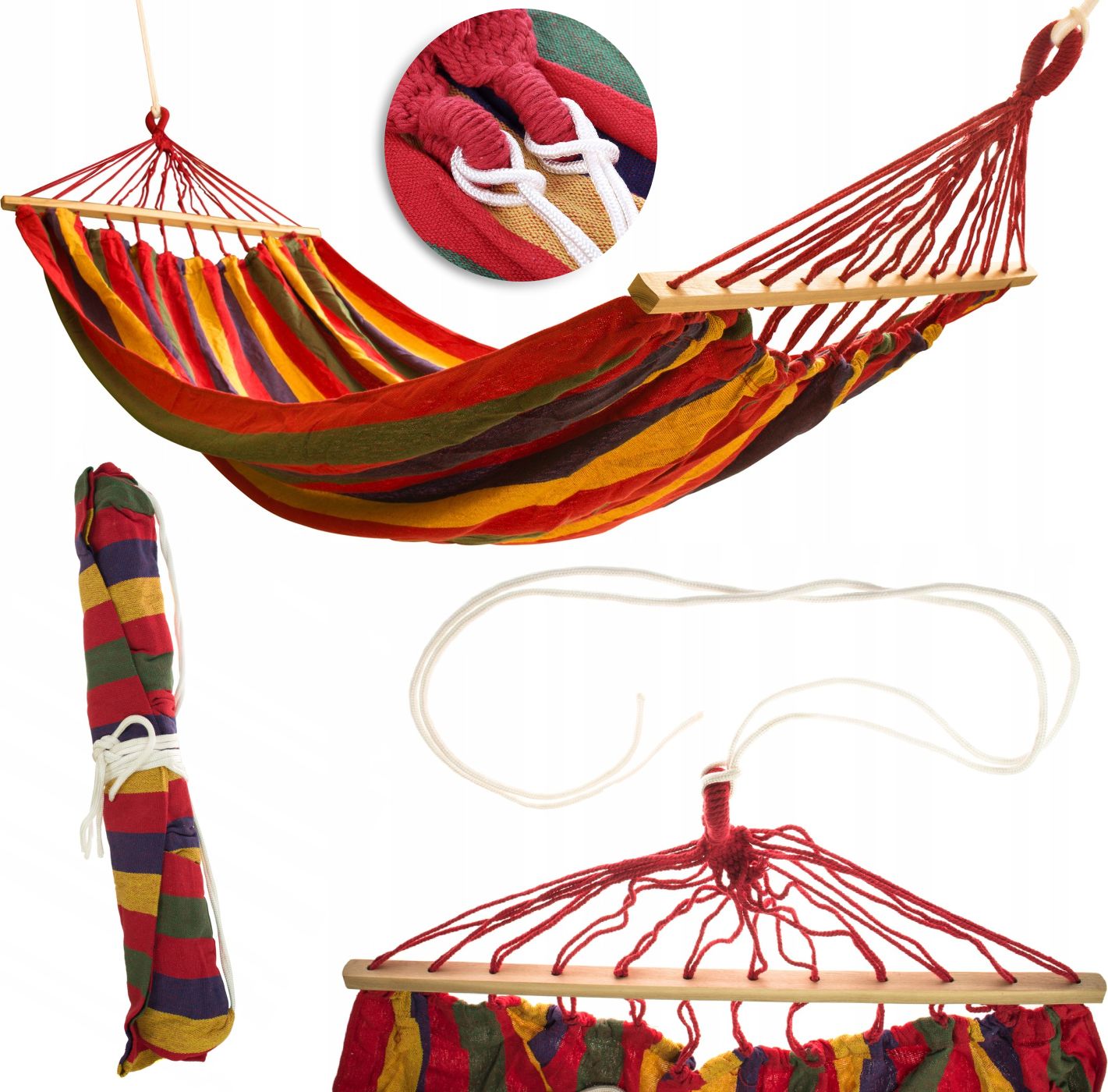 KIK Hamak dwuosobowy 200x150cm z drążkiem 80cm (KX1197)